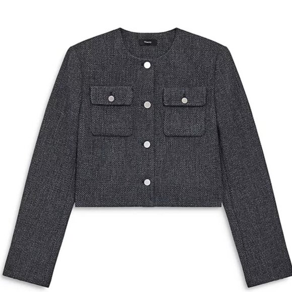 Theory Charcoal Mélange Plush Tweed Pocket Jacket | Size 12 | NWT - Picture 8 of 8